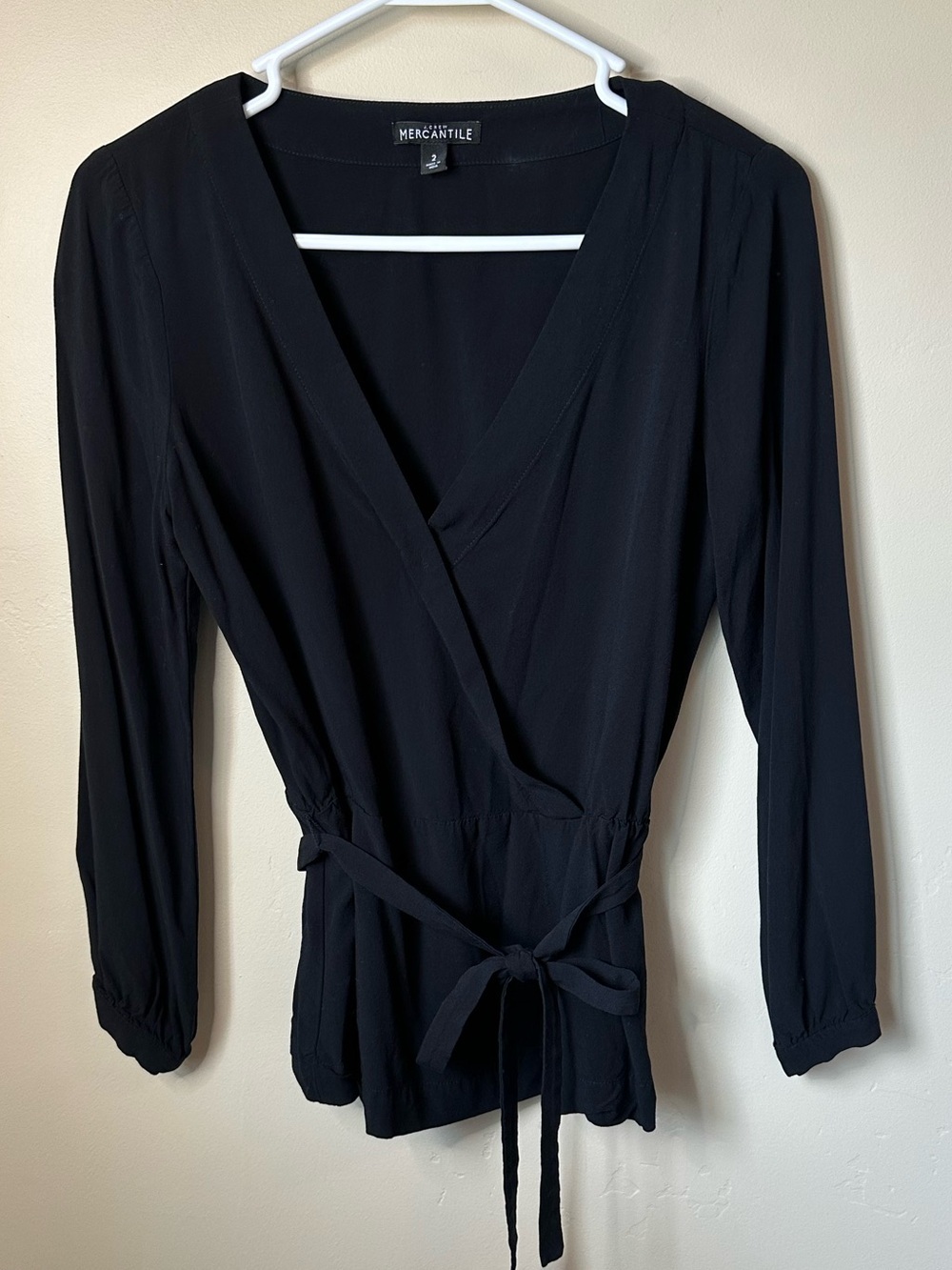 J.Crew Mercantile Wrap Blouse 2 • Black Tie Waist • Dressy Top